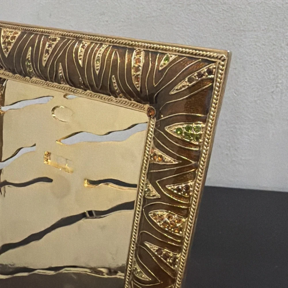 Tizo Gold Enamel Picture Frame 4x6 Luxury Textured Animal Tiger Stripe Jeweled